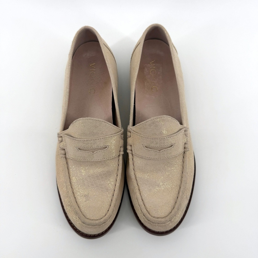 Vionic Waverly Penny Loafer Metallic‎ Suede 7 Tan Womens Comfort Shoes